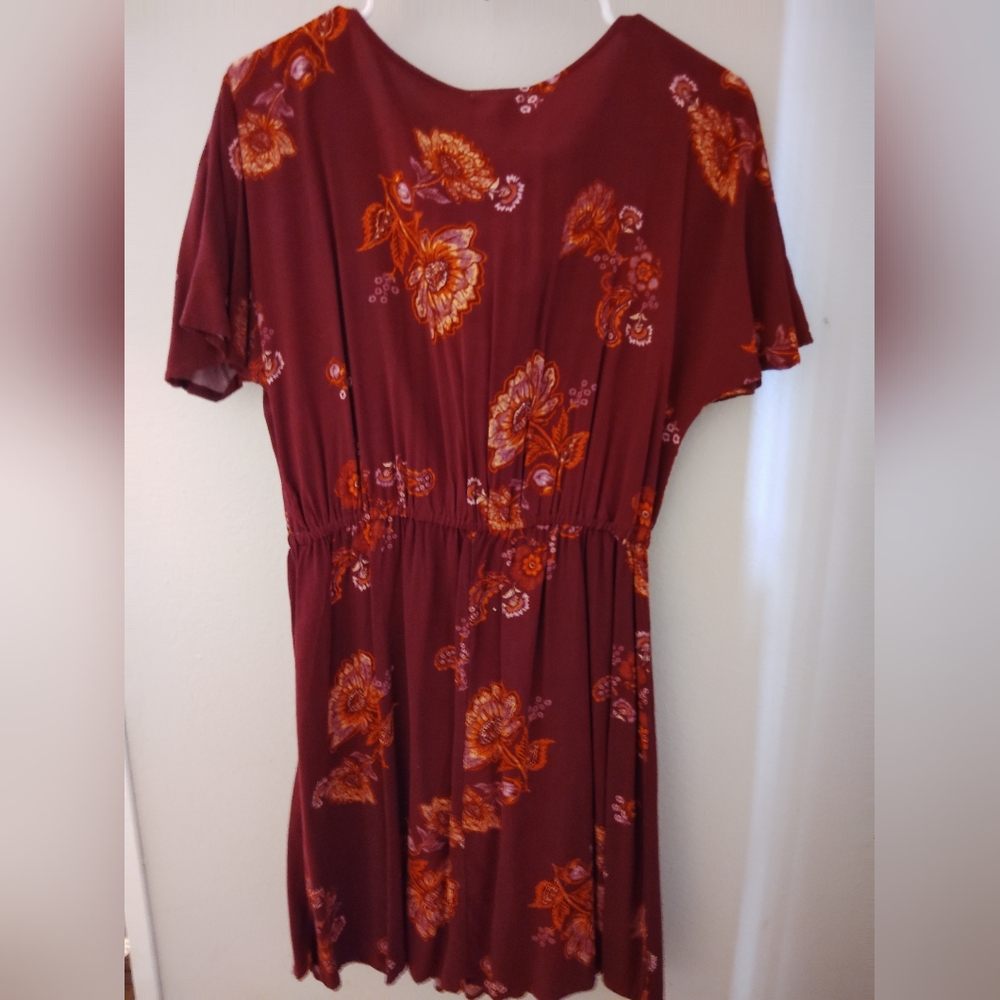 🦋Eyeshadow Maroon and Rust Floral Mini Dress - Picture 5 of 5